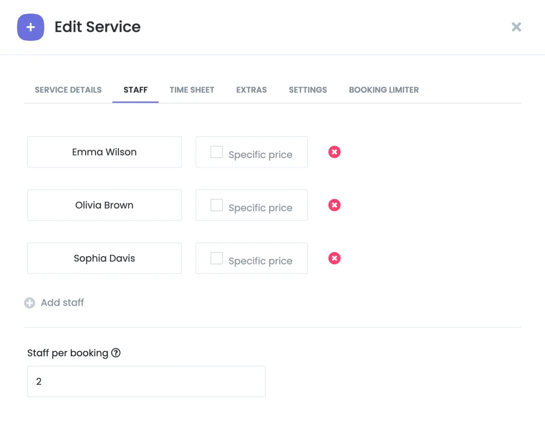 Staff per booking setting in the Booknetic service form