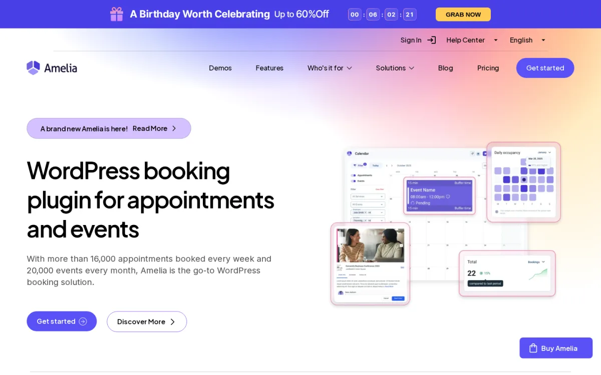Amelia WordPress booking plugin homepage