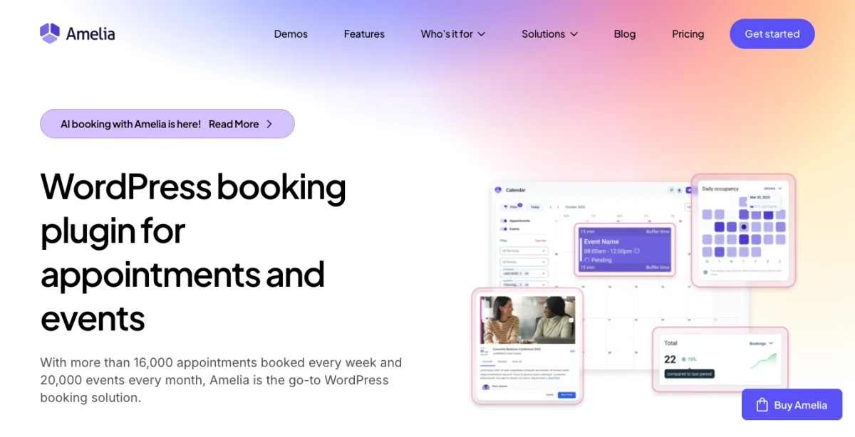 Amelia WordPress booking plugin home page