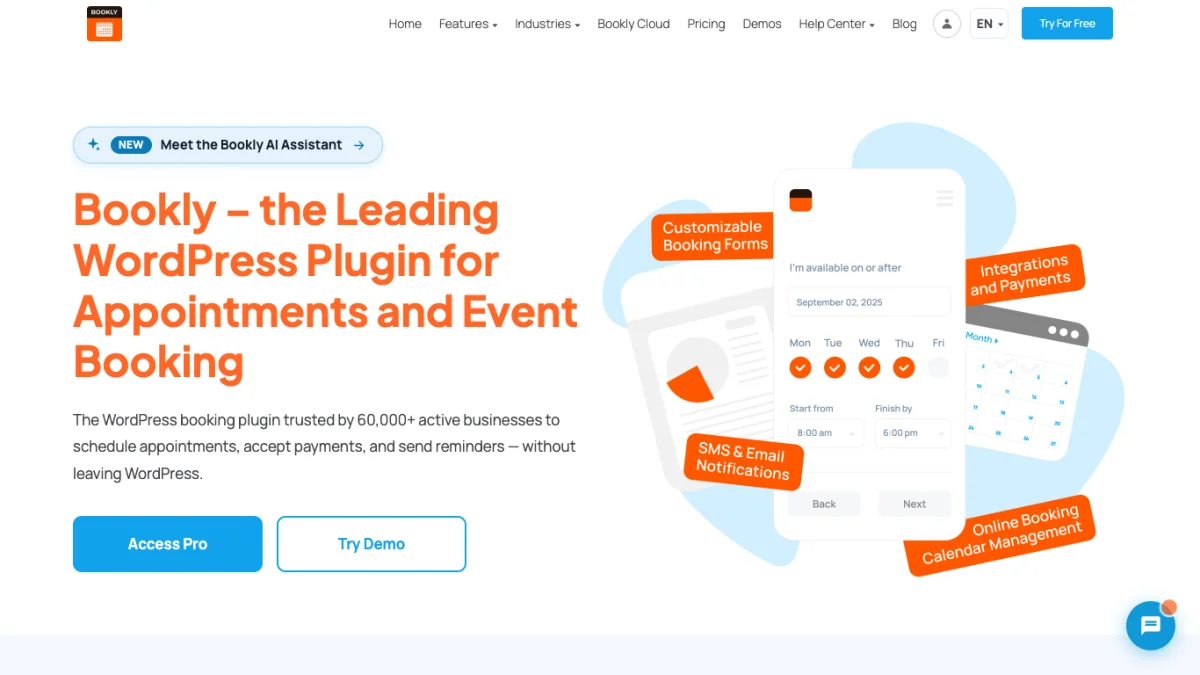 Bookly WordPress booking plugin home page