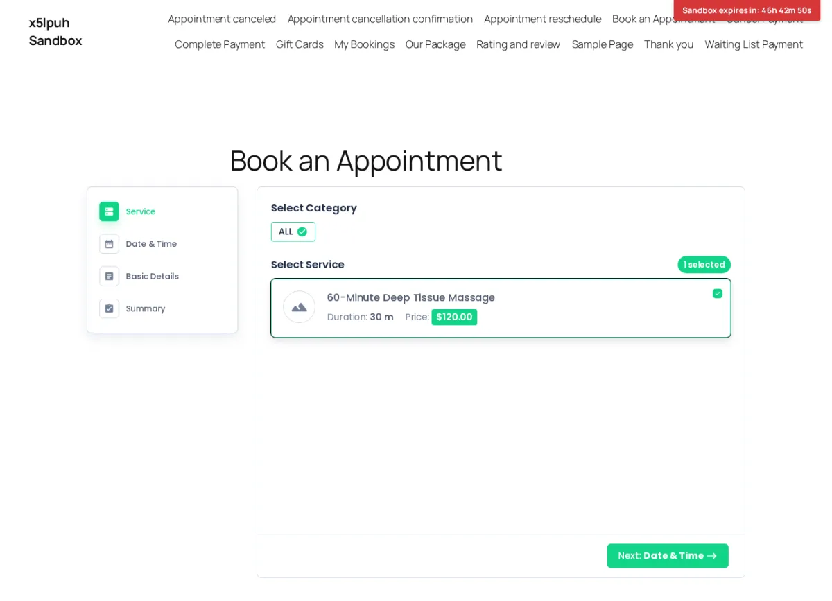 BookingPress front-end booking widget with the Service step