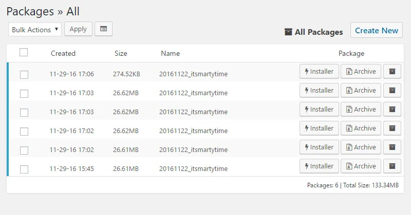 Duplicator Pro package creation wizard showing backup archive and cloud storage options
