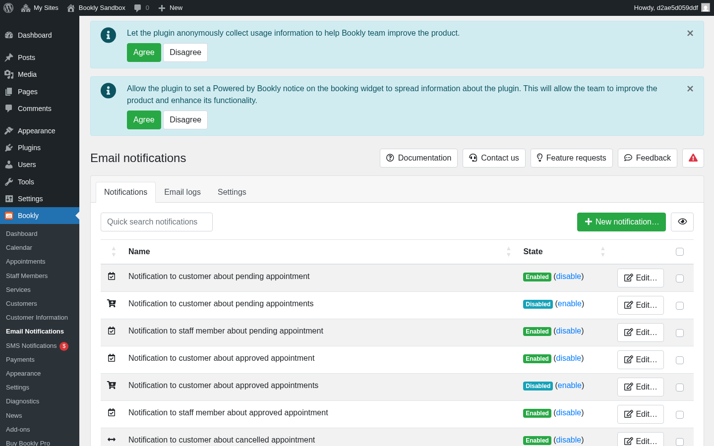 Bookly Pro Email Notifications — full template list