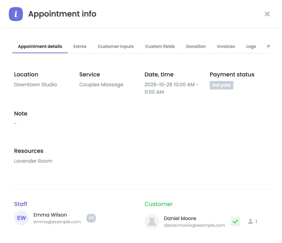 Resources line in the appointment details