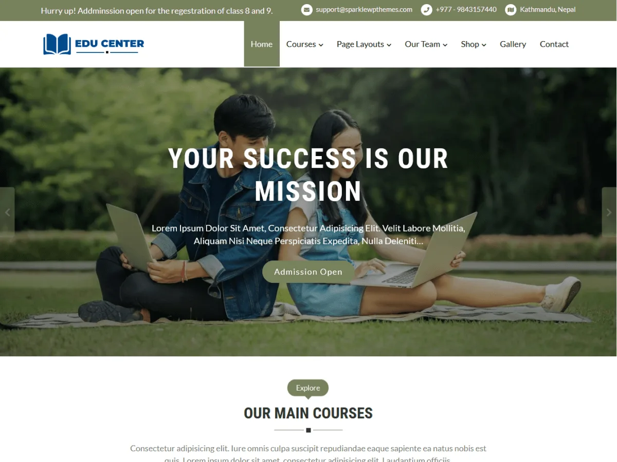 EduCenter WordPress education theme preview