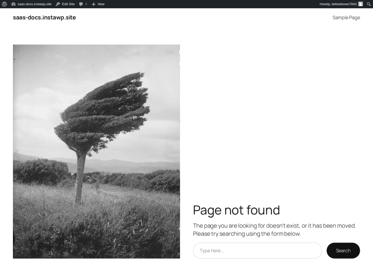 Example missing tenant URL showing a Page not found screen