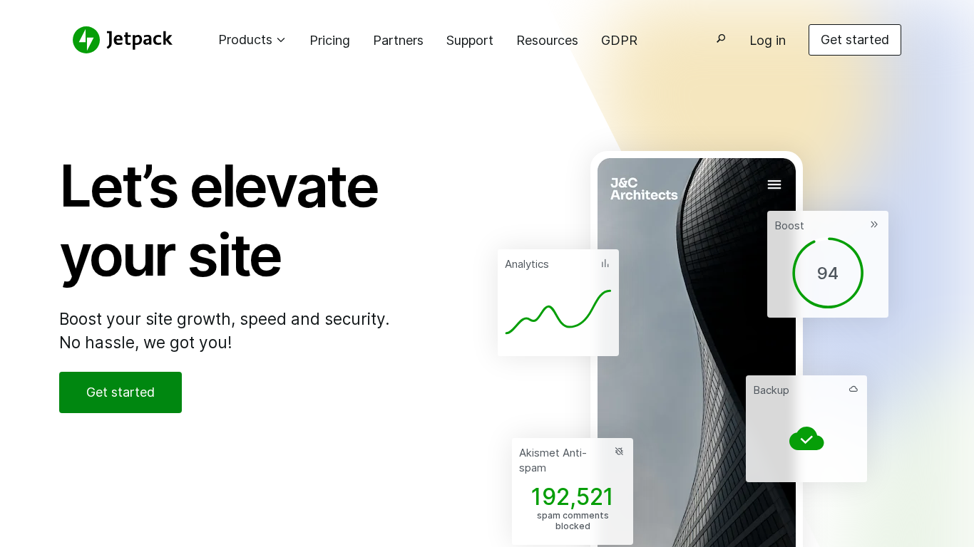 Captura del sitio web de Jetpack Security