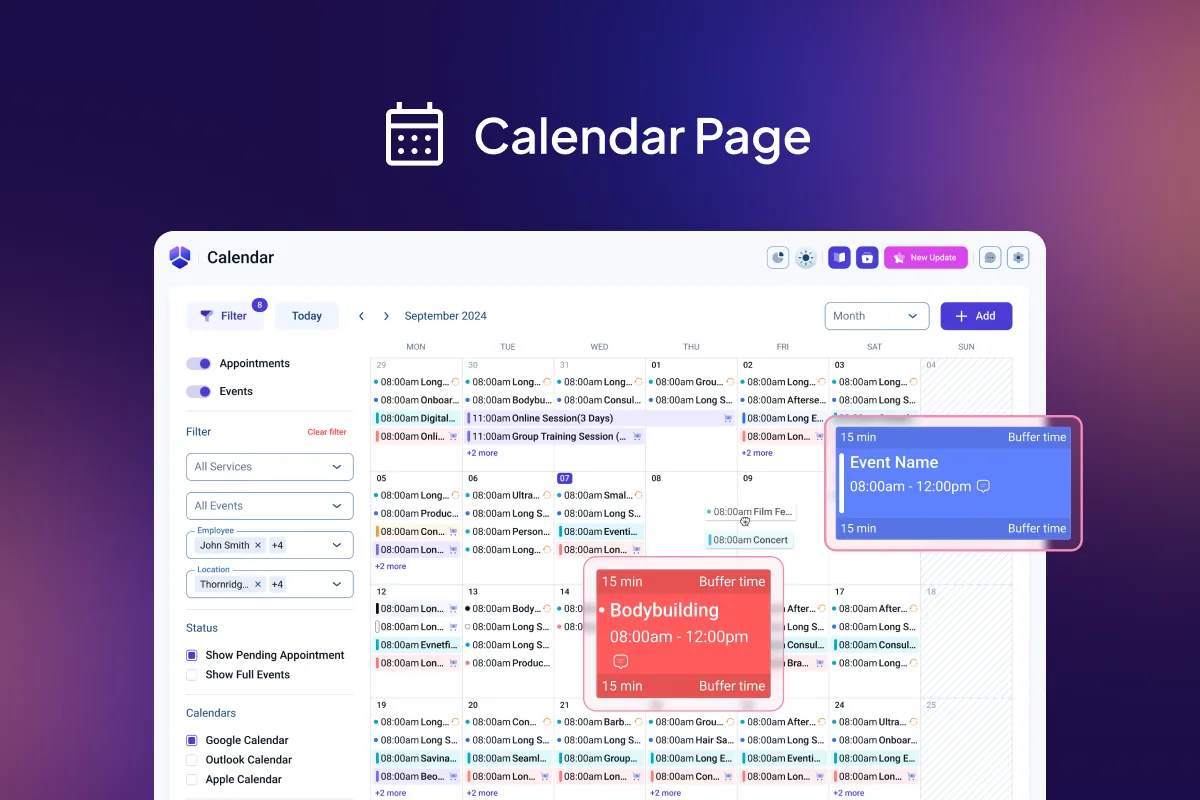 Amelia booking plugin appointment and event interface screenshot