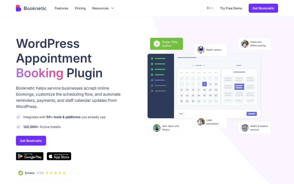 Booknetic WordPress appointment booking plugin homepage