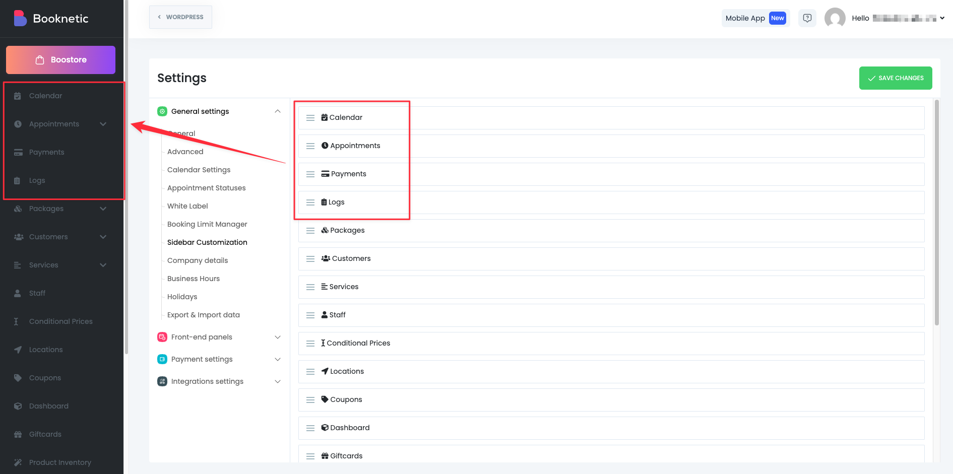 Sidebar Customization